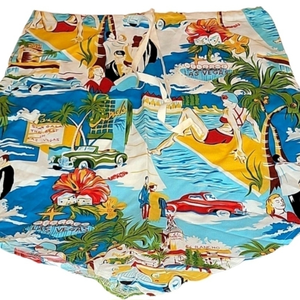 Sebu Handkerchief Cotton Skirt Las Vegas Theme Retro Bright Bold